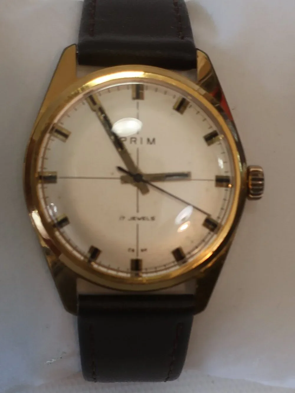 NWI Mens Prim Elegant Brown Leather Band Gold-Plated Mechanical Wristwatch